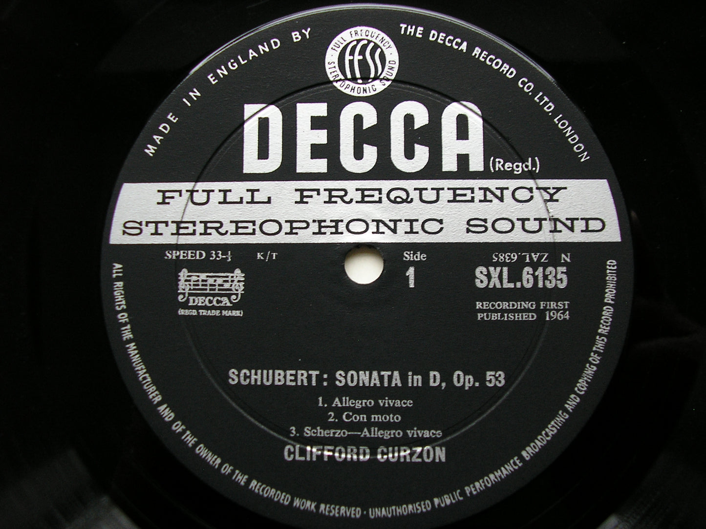 SXL 6135  SCHUBERT: SONATA in D / IMPROMPTUS Op. 90 Nos. 3 & 4     CLIFFORD CURZON   ED2