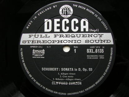 SXL 6135  SCHUBERT: SONATA in D / IMPROMPTUS Op. 90 Nos. 3 & 4     CLIFFORD CURZON   ED2
