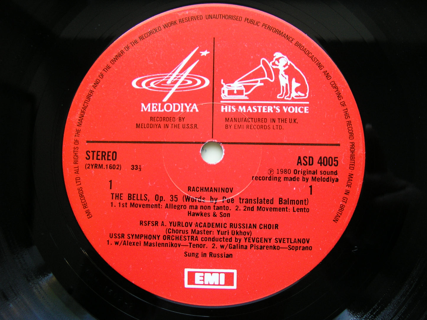 RACHMANINOV: THE BELLS    SOLOISTS / USSR SYMPHONY / SVETLANOV     ASD 4005