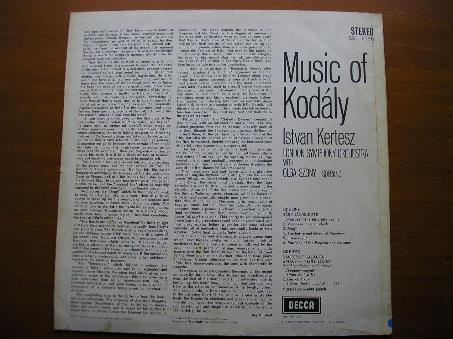 SXL 6136  KODALY: DANCES OF GALANTA / HARY JANOS SUITE      KERTESZ / LONDON SYMPHONY     ED1