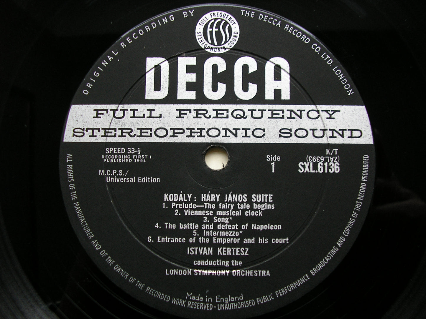 SXL 6136  KODALY: DANCES OF GALANTA / HARY JANOS SUITE      KERTESZ / LONDON SYMPHONY     ED1