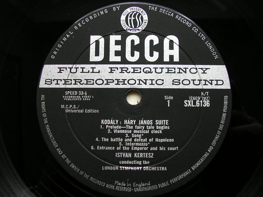 SXL 6136  KODALY: DANCES OF GALANTA / HARY JANOS SUITE      KERTESZ / LONDON SYMPHONY     ED1