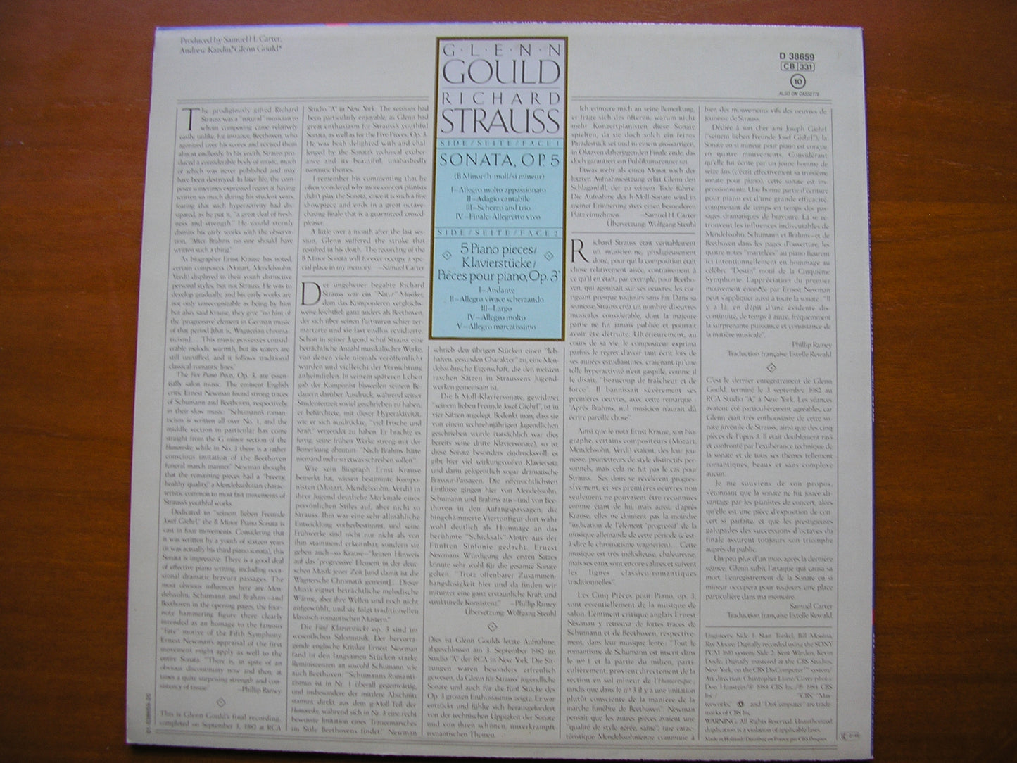 STRAUSS: PIANO SONATA Op. 5 / PIANO PIECES Op. 3      GLENN GOULD      D 38659