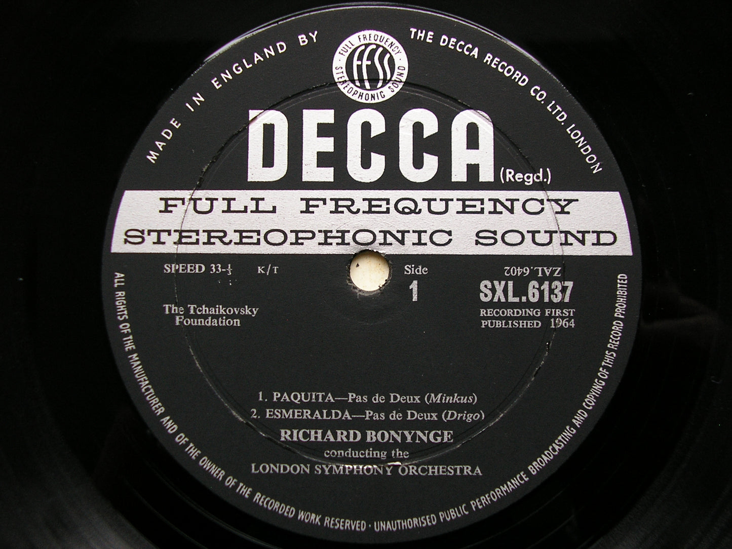 SXL 6137  PAS DE DEUX: BALLET MUSIC BY DRIGO / MINKUS / AUBER / HELSTED       BONYNGE / LONDON SYMPHONY    ED2