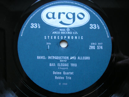 RAVEL: INTRODUCTION & ALLEGRO / BAX: ELEGAIC TRIO / DEBUSSY: TRIO      ROBLES TRIO / DELME QUARTET     ZRG 574
