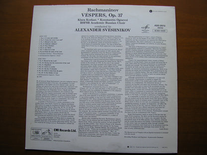 RACHMANINOV: VESPERS     SOLOISTS / USSR CHORUS / SVESHNIKOV      ASD 2973