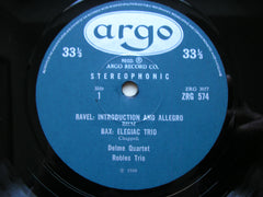 RAVEL: INTRODUCTION & ALLEGRO / BAX: ELEGAIC TRIO / DEBUSSY: TRIO      ROBLES TRIO / DELME QUARTET     ZRG 574