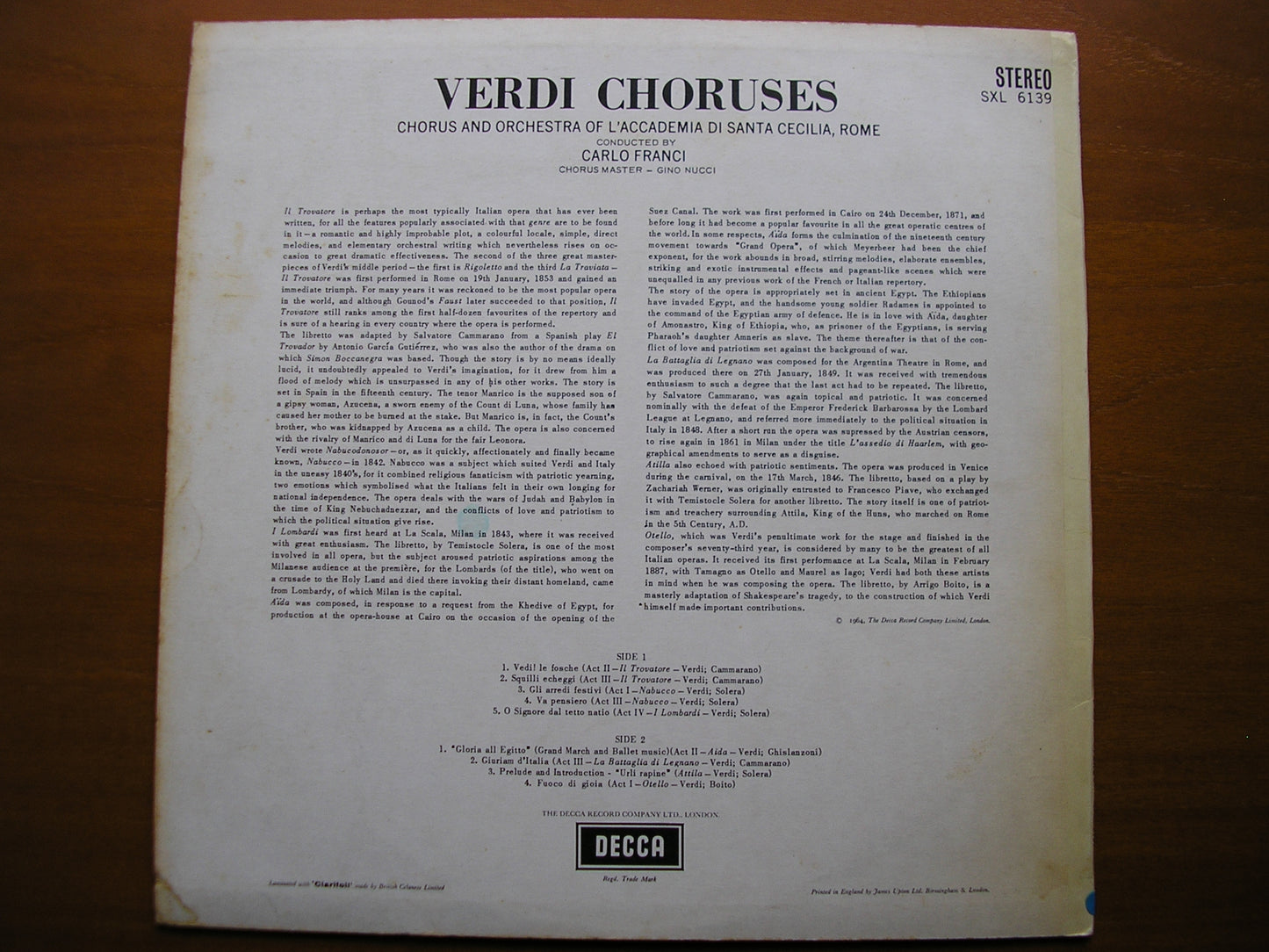 SXL 6139  VERDI: CHORUSES      FRANCI / ACCADEMIA DI SANTA CECILIA      ED1