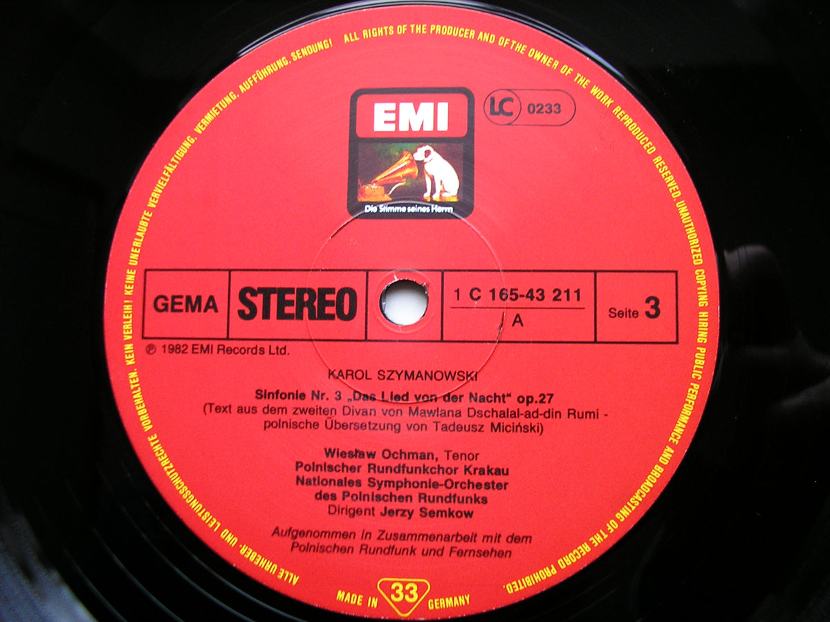 SZYMANOWSKI: ORCHESTRAL WORKS     SEMKOW / WIT / KASPRZYK / POLISH RADIO ORCHESTRA / KRAKOW RADIO SYMPHONY    3LP    SLS 5242