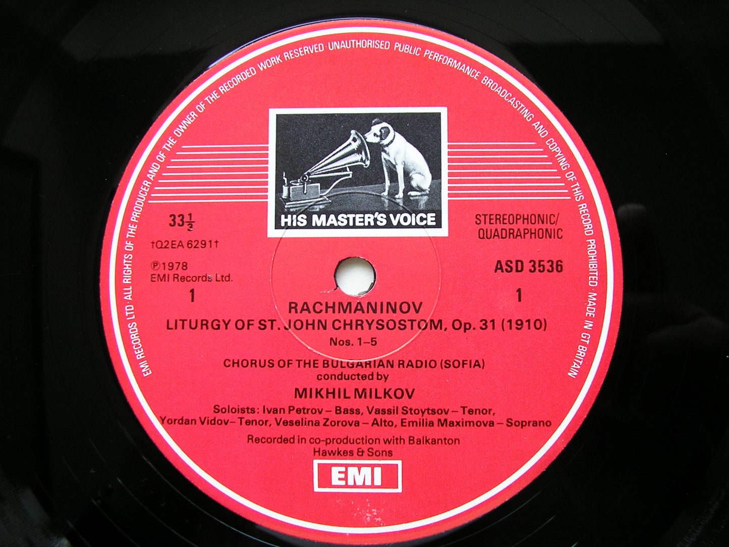 RACHMANINOV: LITURGY OF ST JOHN CHRYSOSTOM      BULGARIAN RADIO CHOIR / MILKOV     2LP     SLS 5130