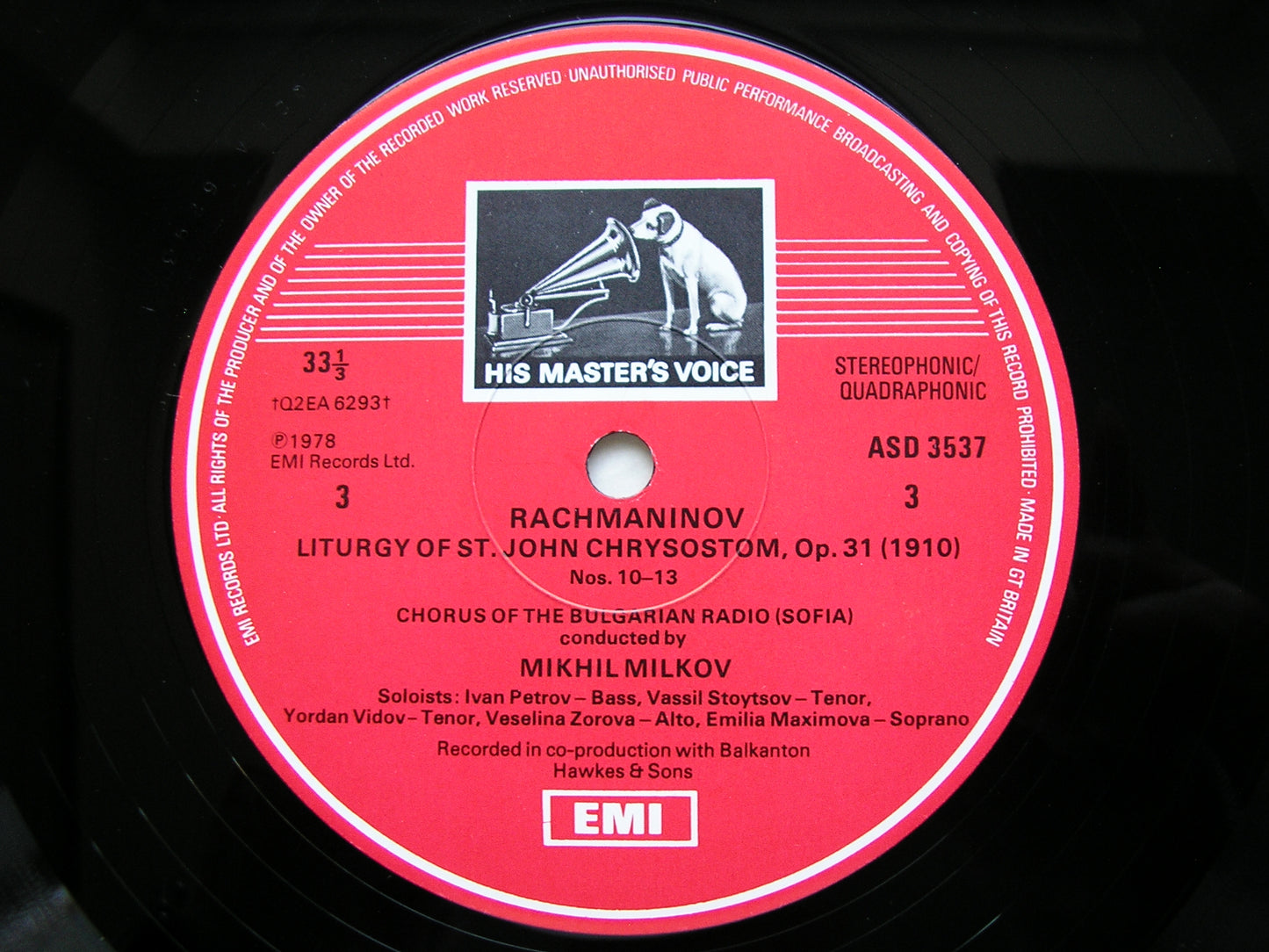 RACHMANINOV: LITURGY OF ST JOHN CHRYSOSTOM      BULGARIAN RADIO CHOIR / MILKOV     2LP     SLS 5130