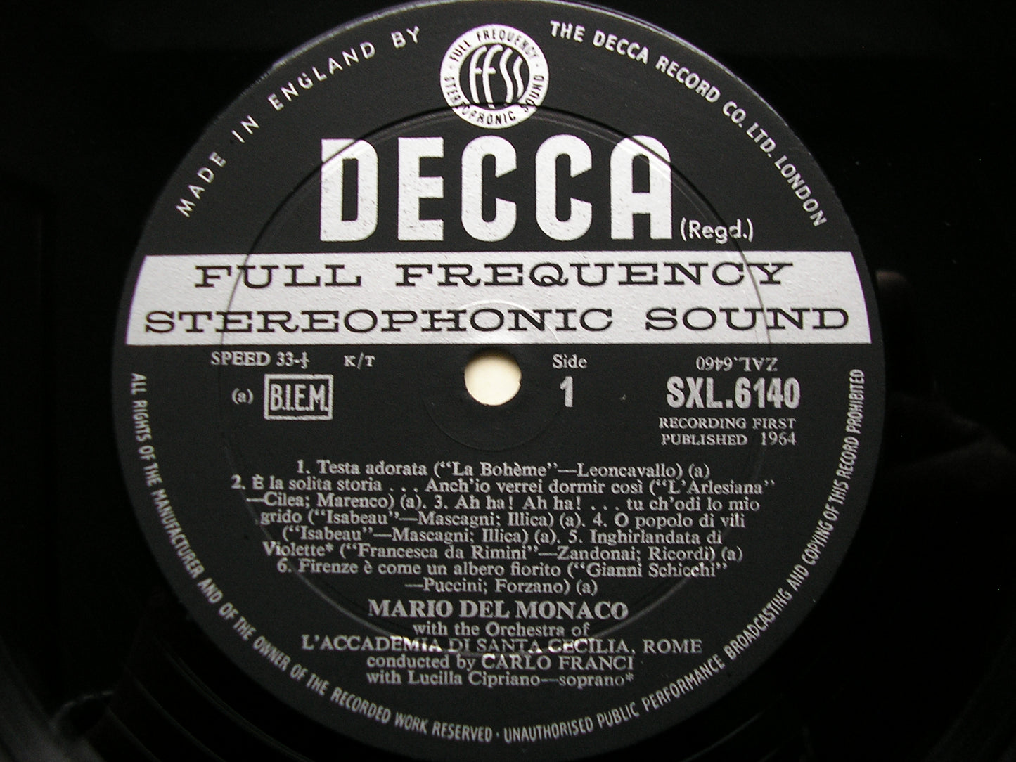 SXL 6140  MARIO DEL MONACO SINGS ITALIAN & GERMAN ARIAS      FRANCI / ACCADEMIA DI SANTA CECILIA     ED2