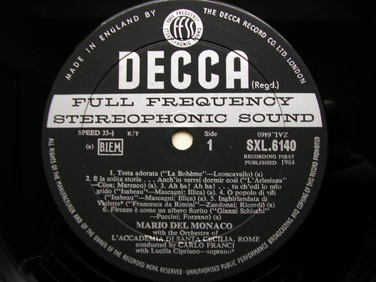 SXL 6140  MARIO DEL MONACO SINGS ITALIAN & GERMAN ARIAS      FRANCI / ACCADEMIA DI SANTA CECILIA     ED2