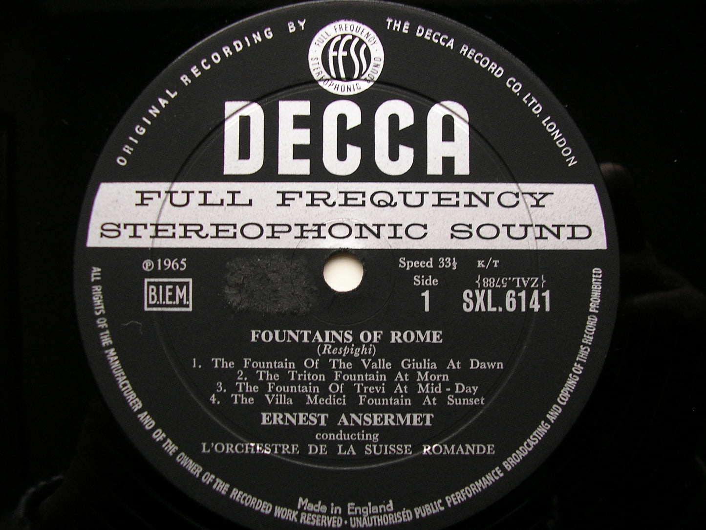 SXL 6141  RESPIGHI: PINES OF ROME / FOUNTAINS OF ROME     ANSERMET / SUISSE ROMANDE     ED1