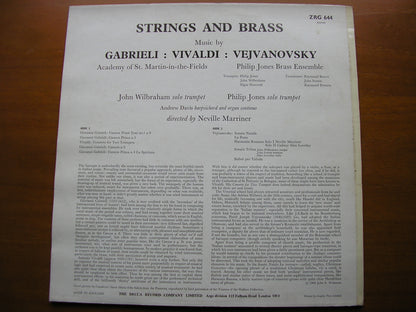 STRINGS & BRASS: MUSIC OF GABRIELI / VEJVANOVSKY / VIVALDI     WILBRAHAM / JONES / DAVIS / MARRINER     ZRG 644
