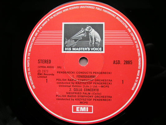 PENDERECKI CONDUCTS PENDERECKI: FONOGRAMMI / CELLO CONCERTO / DE NATURA SONORIS No. 2 / KANON / CAPRICCIO      2LP      SLS 850