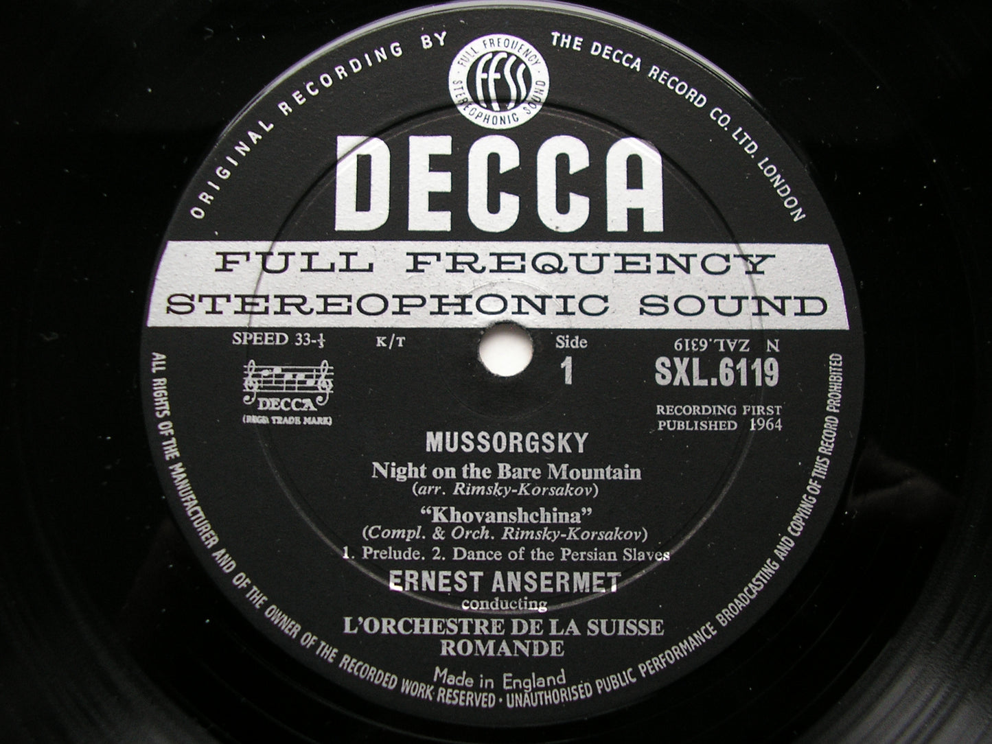 SXL 6119  RUSSIAN DELIGHTS: MUSSORGSKY / GLINKA       ORCHESTRAL MUSIC      ANSERMET / SUISSE ROMANDE    ED1