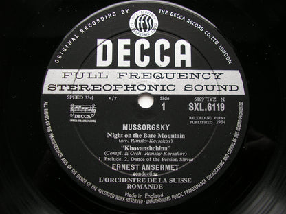 SXL 6119  RUSSIAN DELIGHTS: MUSSORGSKY / GLINKA       ORCHESTRAL MUSIC      ANSERMET / SUISSE ROMANDE    ED1