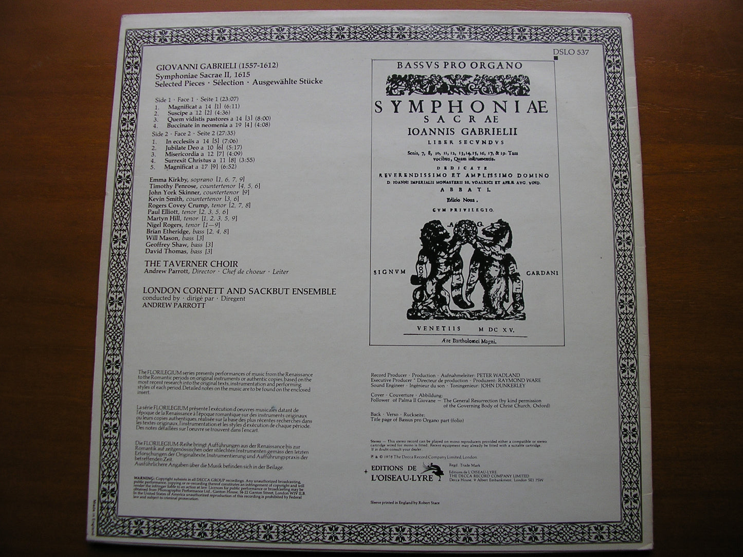 GABRIELI: SYMPHONIAE SACRAE II (1615)       TAVERNER CHOIR / LONDON CORNET & SACKBUT ENSEMBLE / PARROTT      DSLO 537