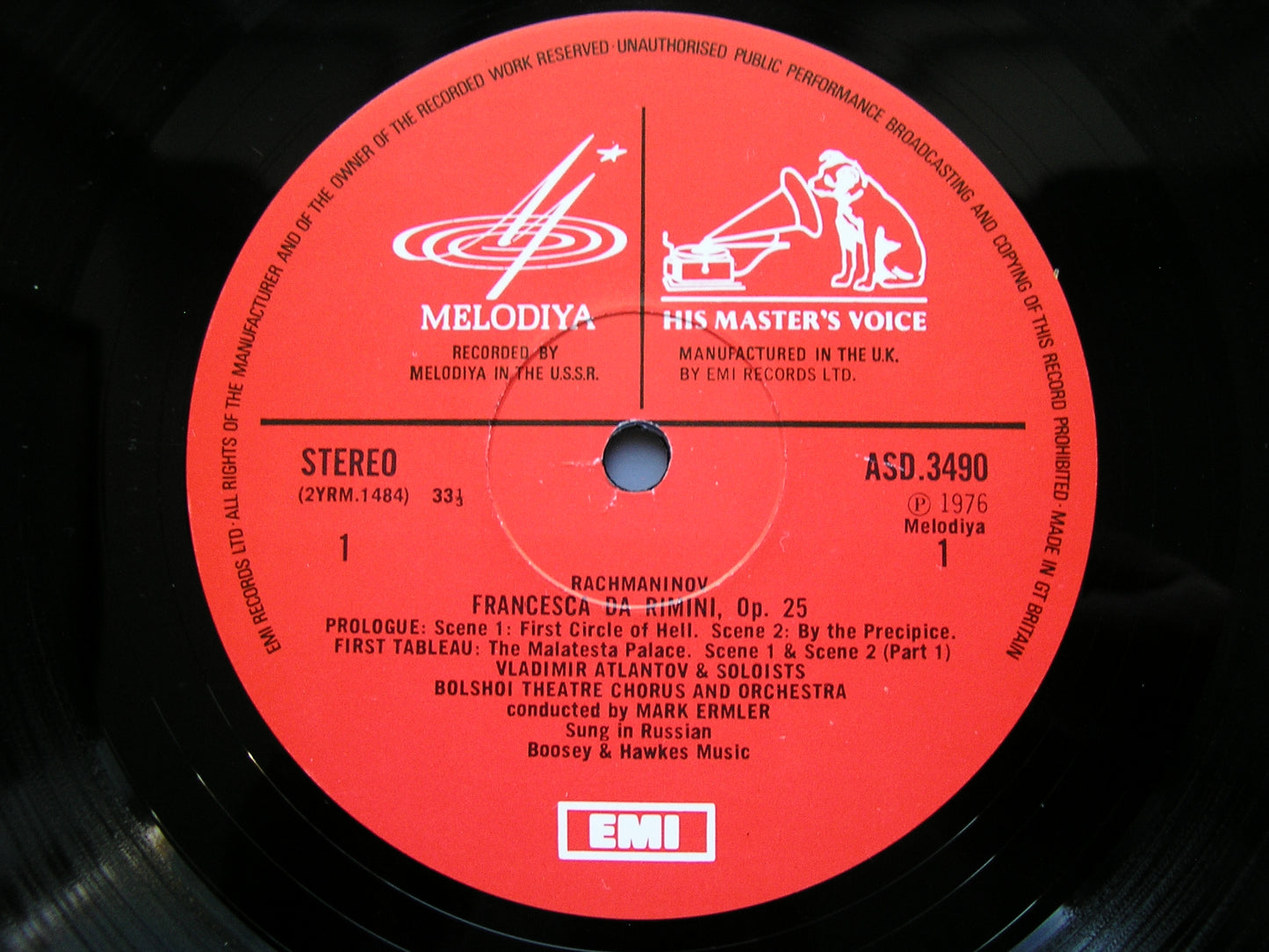 RACHMANINOV: FRANCESCA DA RIMINI     SOLOISTS / BOLSHOI ORCHESTRA & CHORUS / ERMLER      ASD 3490