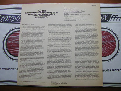 MAHLER: SYMPHONY No. 2 'Resurrection'    COTRUBAS / LUDWIG / VIENNA PHILHARMONIC / MEHTA    CSA 2242