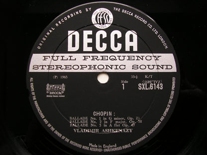 SXL 6143  CHOPIN: FOUR BALLADES / TROIS NOUVELLES ETUDES      ASHKENAZY       ED1