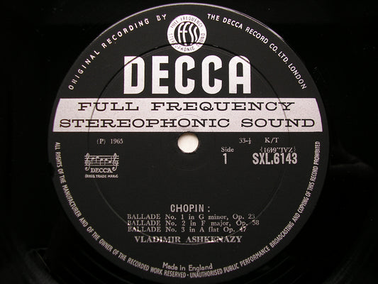 SXL 6143  CHOPIN: FOUR BALLADES / TROIS NOUVELLES ETUDES      ASHKENAZY       ED1