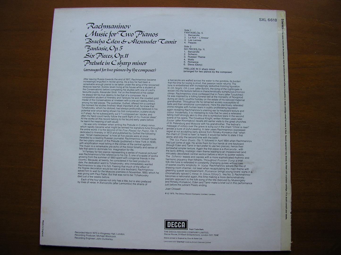 RACHMANINOV: MUSIC FOR TWO PIANOS      EDEN & TAMIR      SXL 6618