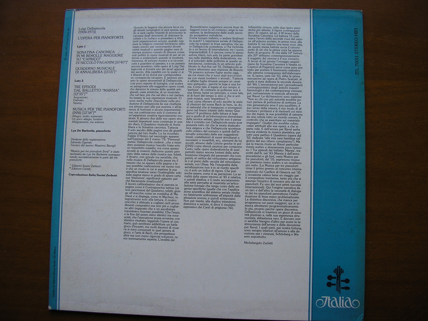 DALLAPICCOLA: PIANO MUSIC       LYA DE BARBERIIS        ITL 70011