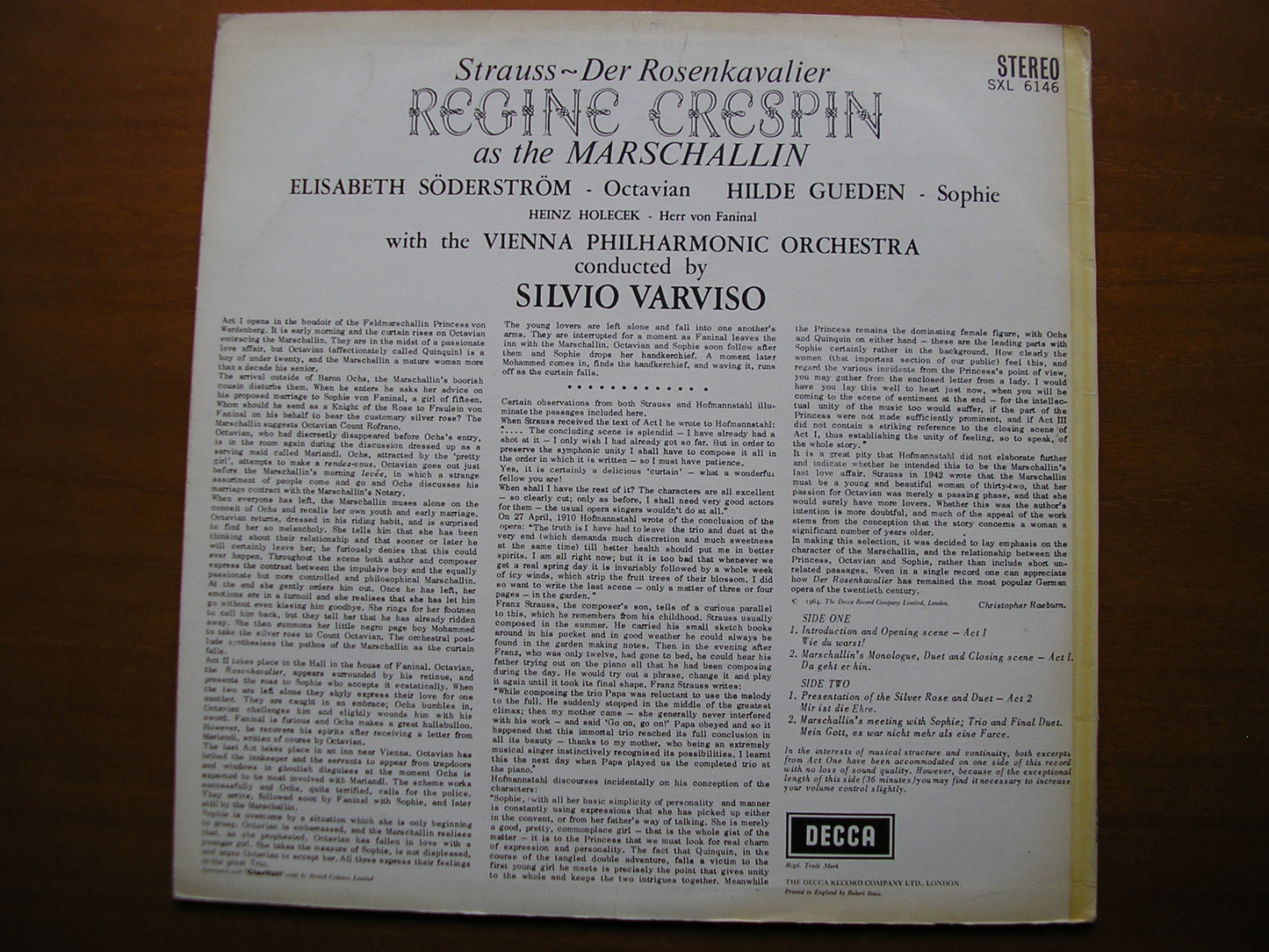 SXL 6146  STRAUSS: DER ROSENKAVALIER    excerpts      CRESPIN / SODERSTROM / GUEDEN / VIENNA PHILHARMONIC / VARVISO    ED1