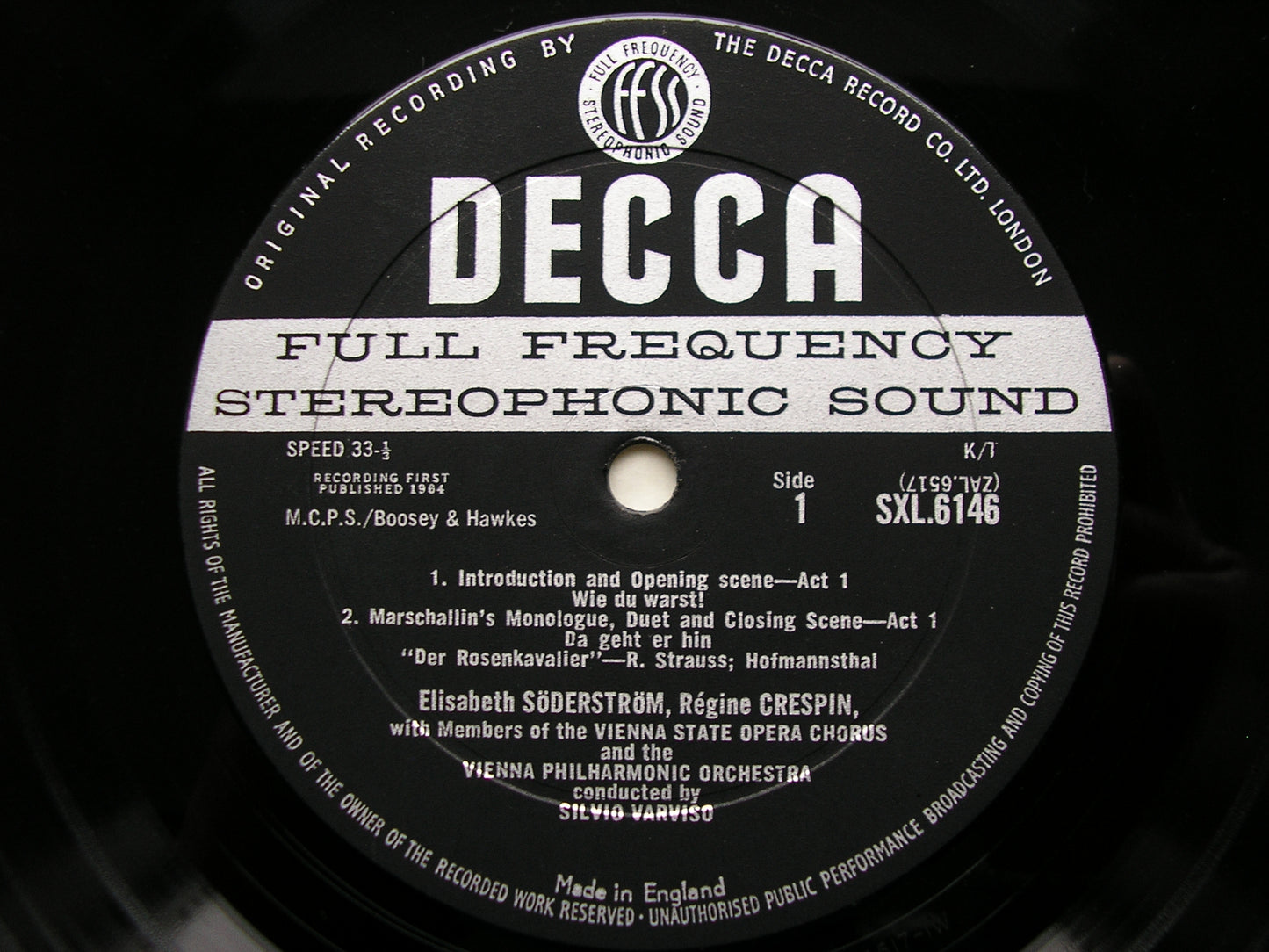 SXL 6146  STRAUSS: DER ROSENKAVALIER    excerpts      CRESPIN / SODERSTROM / GUEDEN / VIENNA PHILHARMONIC / VARVISO    ED1