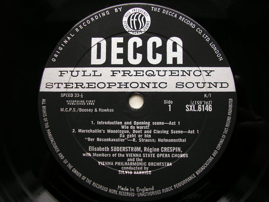 SXL 6146  STRAUSS: DER ROSENKAVALIER    excerpts      CRESPIN / SODERSTROM / GUEDEN / VIENNA PHILHARMONIC / VARVISO    ED1