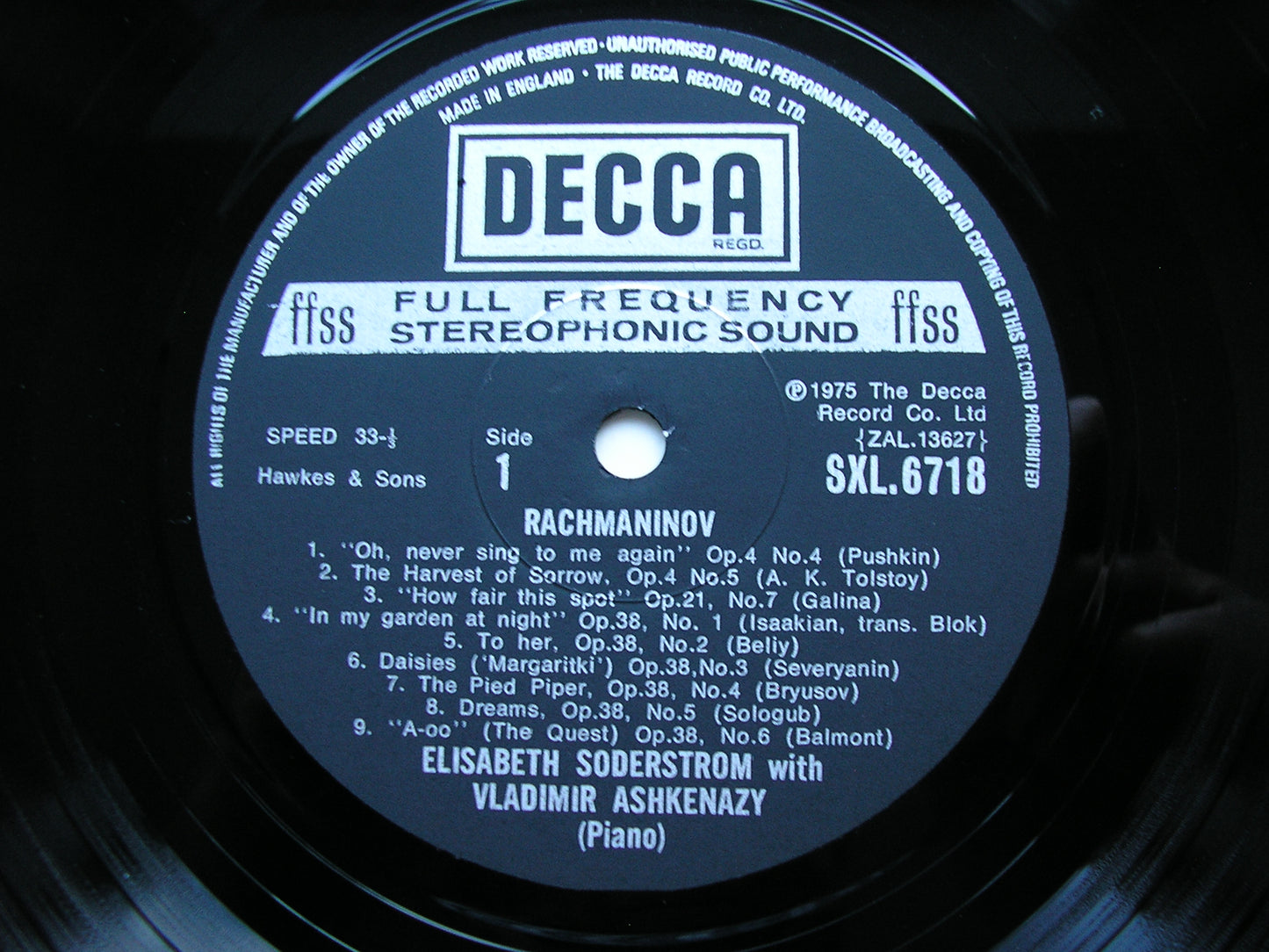 RACHMANINOV: SONGS    Volume 1     ELISABETH SODERSTROM / VLADIMIR ASHKENAZY     SXL 6718