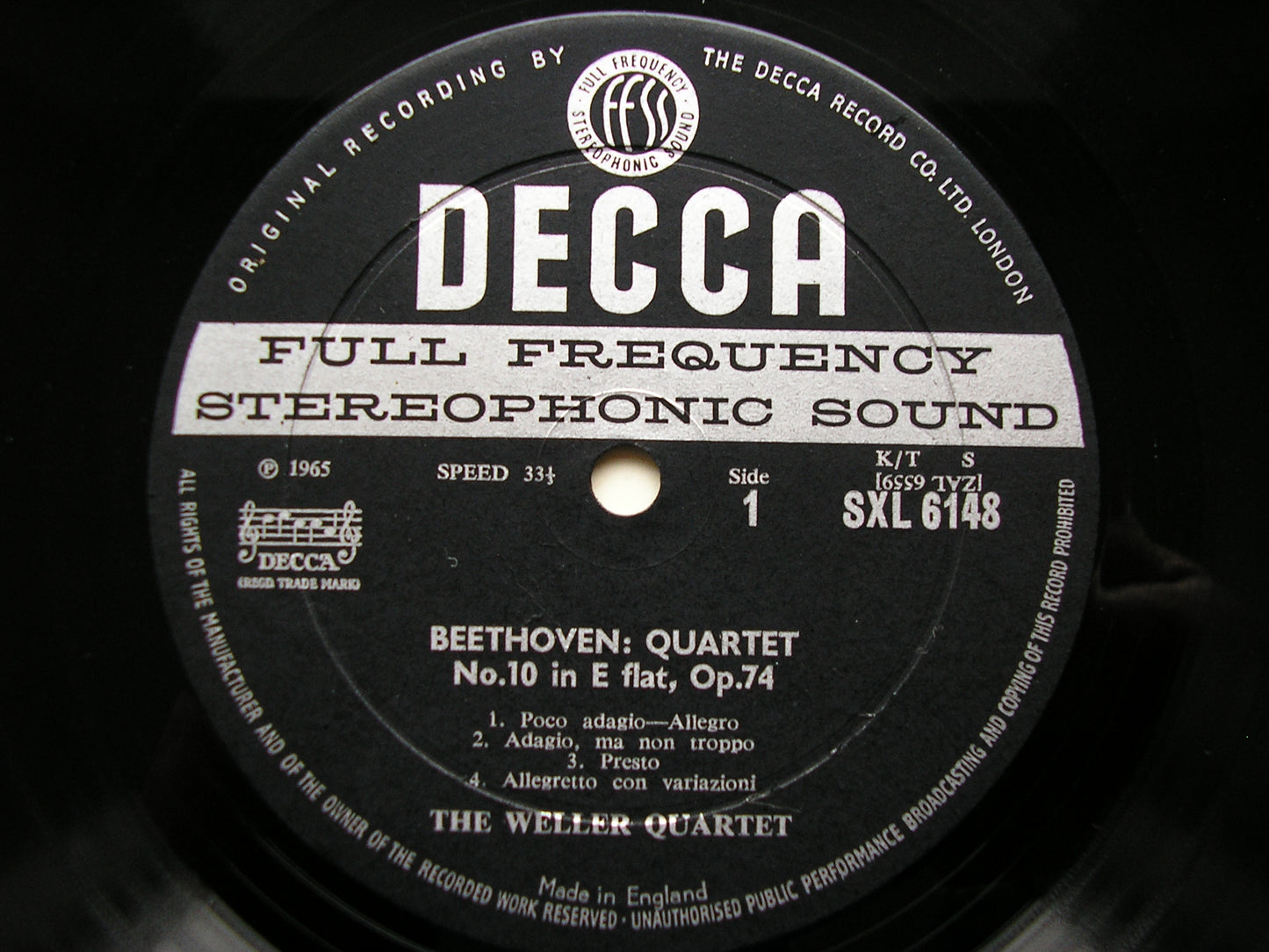 SXL 6148  BEETHOVEN: STRING QUARTETS Nos. 10 & 11      THE WELLER QUARTET    ED1