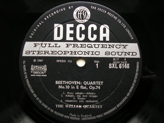 SXL 6148  BEETHOVEN: STRING QUARTETS Nos. 10 & 11      THE WELLER QUARTET    ED1