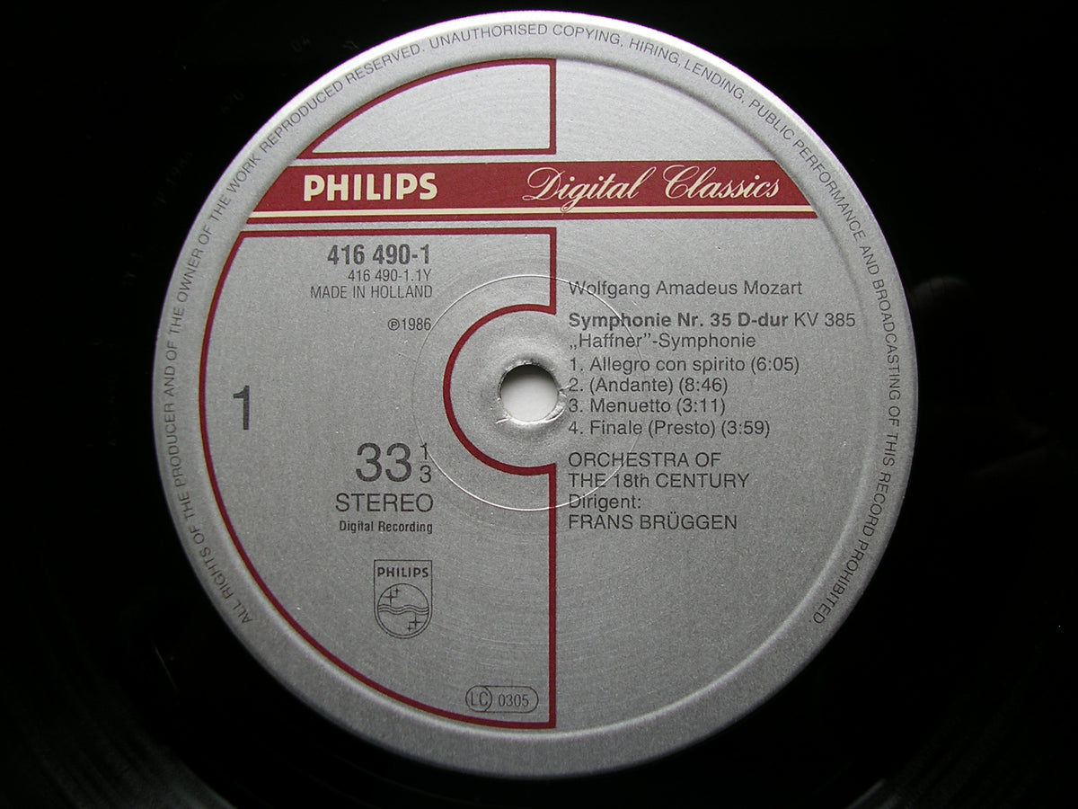 MOZART: SYMPHONIES Nos. 31 'Paris'  &  35 'Haffner'         BRUGGEN / ORCHESTRA OF THE 18th CENTURY    416 490