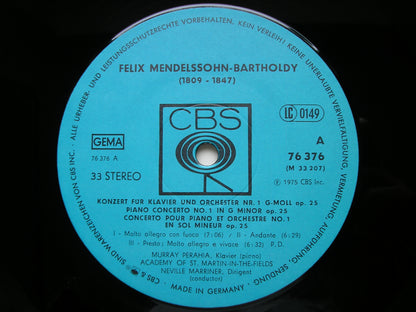 MENDELSSOHN: PIANO CONCERTOS Nos. 1 & 2     PERAHIA / ASMIF / MARRINER      CBS 76376