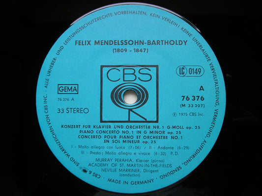 MENDELSSOHN: PIANO CONCERTOS Nos. 1 & 2     PERAHIA / ASMIF / MARRINER      CBS 76376