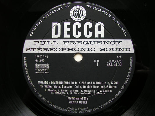SXL 6150  MOZART: DIVERTIMENTO K205 / MARCH K290 / CASSATION K99      MEMBERS OF THE VIENNA OCTET    ED1