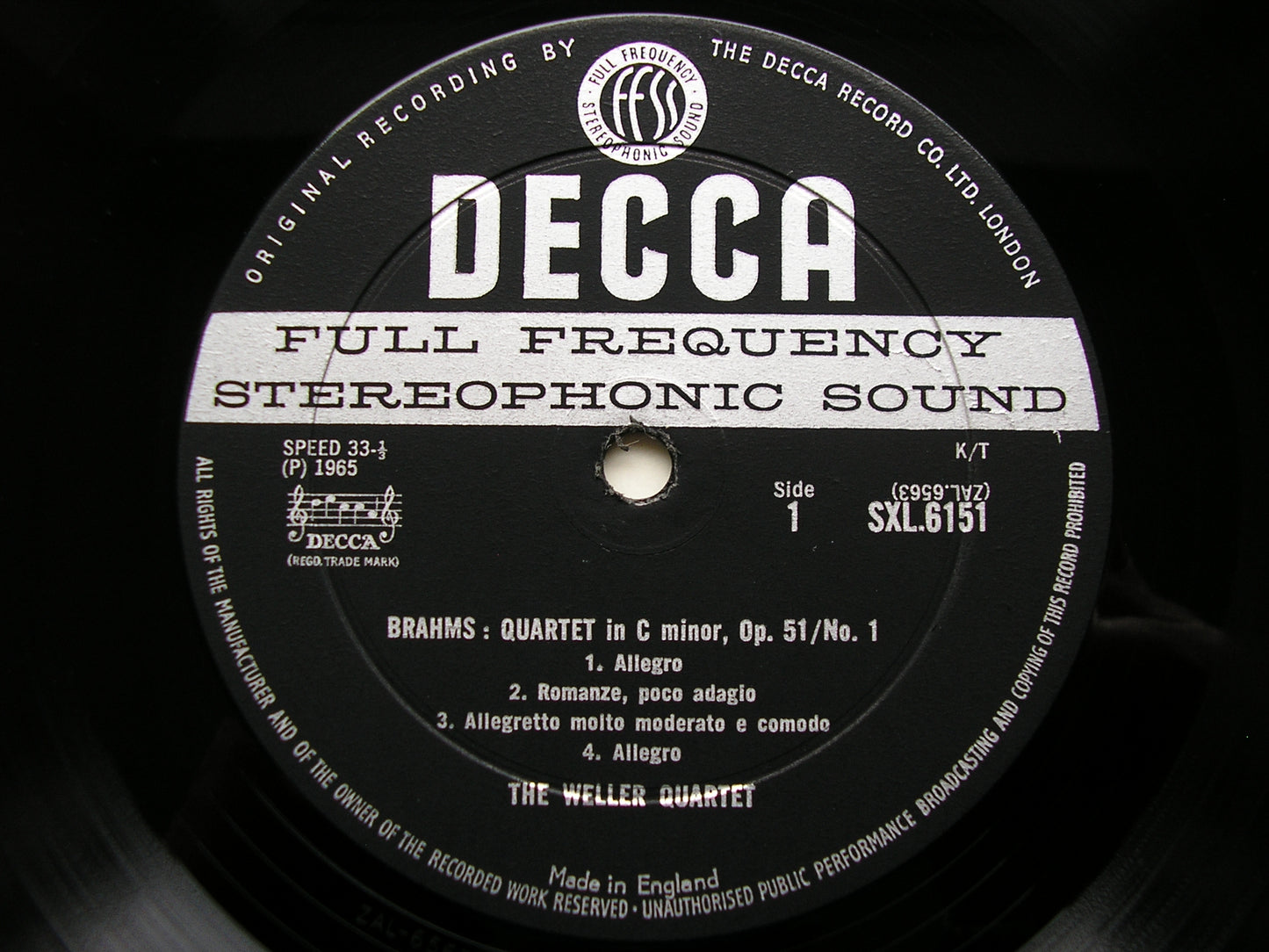 SXL 6151  BRAHMS: STRING QUARTETS Nos. 1 & 2     THE WELLER QUARTET     ED1