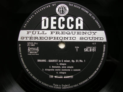 SXL 6151  BRAHMS: STRING QUARTETS Nos. 1 & 2     THE WELLER QUARTET     ED1