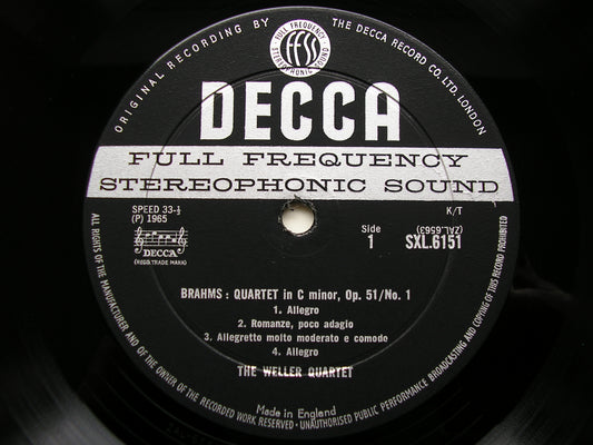 SXL 6151  BRAHMS: STRING QUARTETS Nos. 1 & 2     THE WELLER QUARTET     ED1