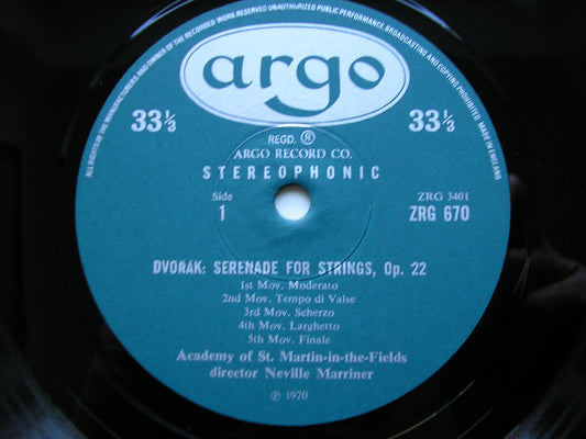 DVORAK: SERENADE FOR STRINGS / GRIEG: HOLBERG SUITE     MARRINER / ACADEMY OF ST MARTIN IN THE FIELDS     ZRG 670
