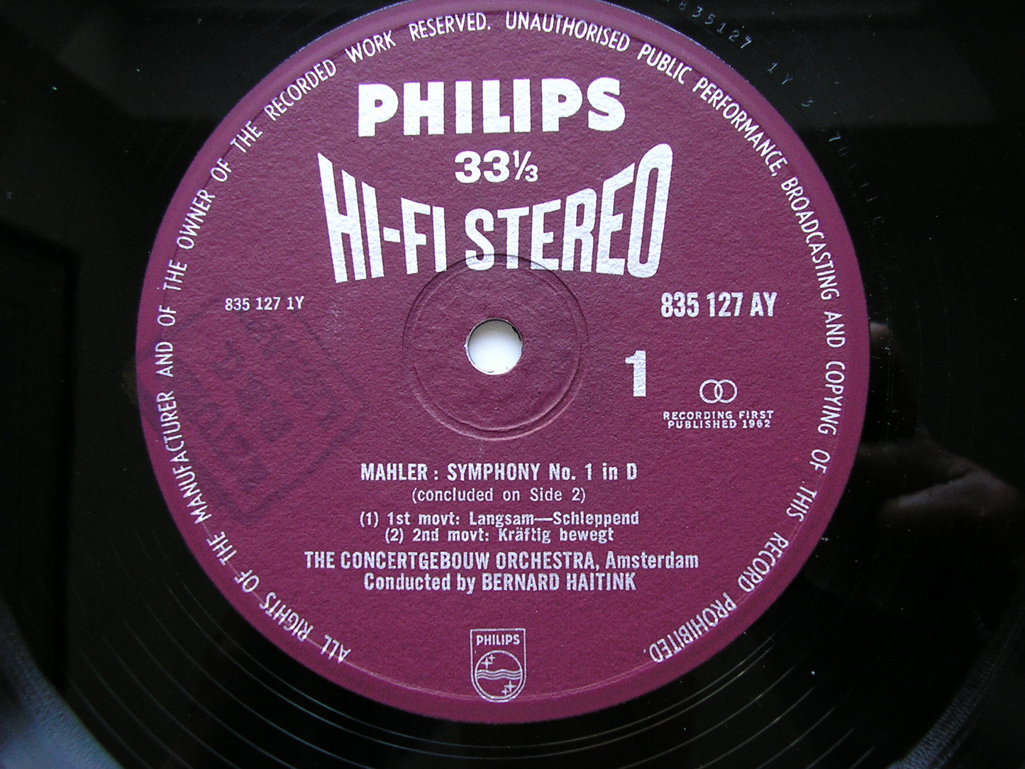 MAHLER: SYMPHONY No. 1      HAITINK / CONCERTGEBOUW ORCHESTRA     835 127 AY