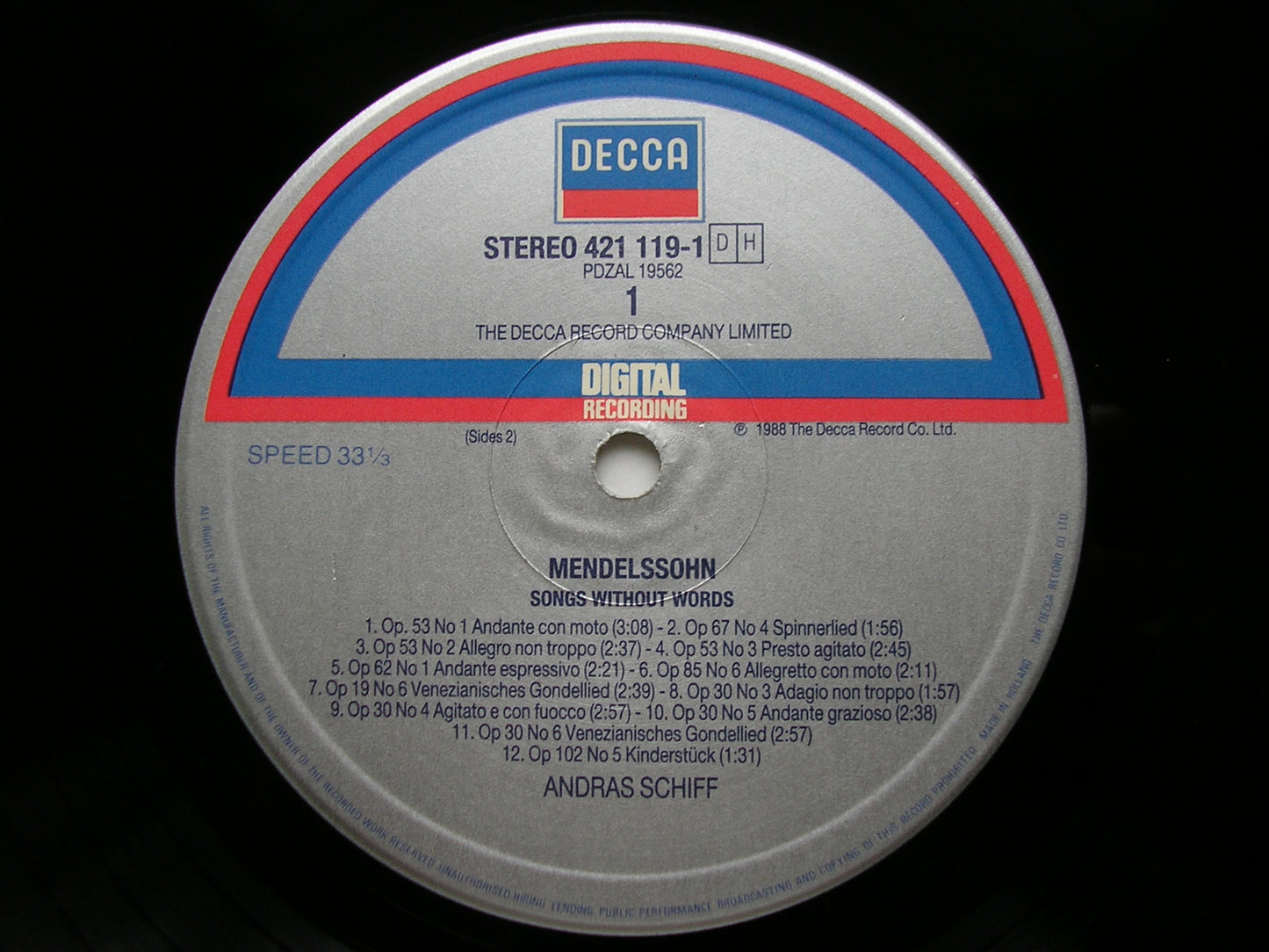 MENDELSSOHN: SONGS WITHOUT WORDS      ANDRAS SCHIFF    421 119