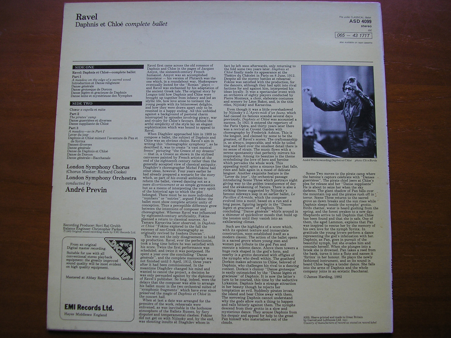 RAVEL: DAPHNIS & CHLOE complete ballet    PREVIN / LONDON SYMPHONY     ASD 4099