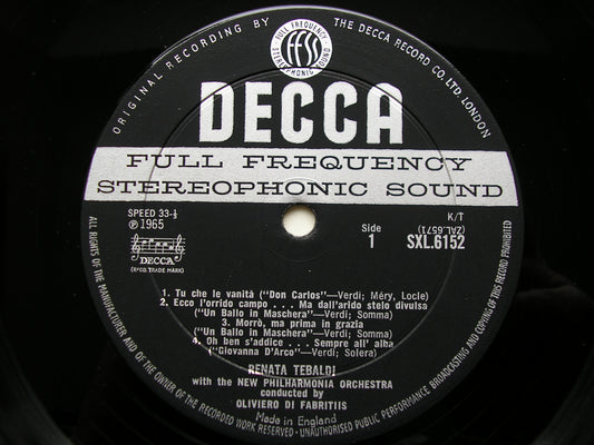 SXL 6152  RENATA TEBALDI SINGS OPERA ARIAS: VERDI / PUCCINI / CILEA / MASCAGNI      NEW PHILHARMONIA / DE FABRITIIS      ED1