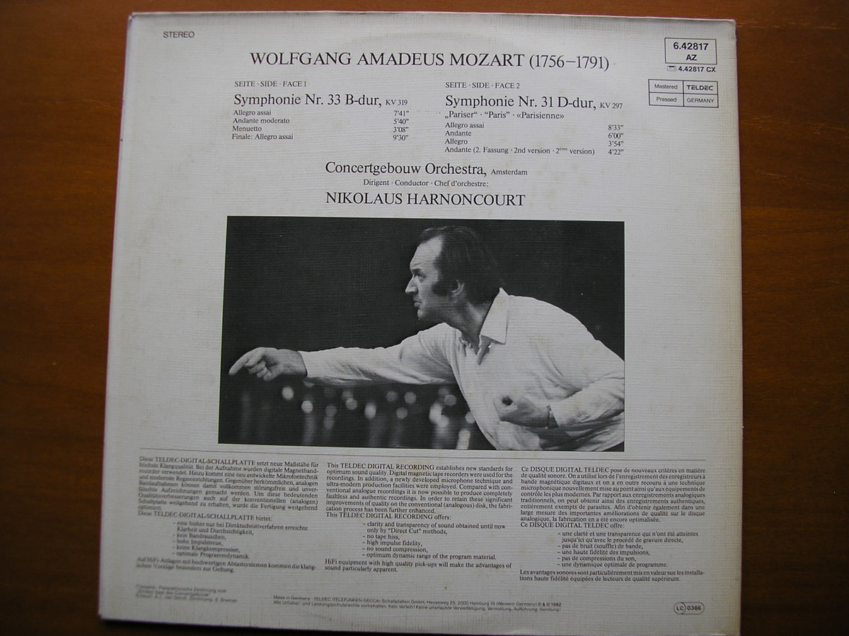 MOZART: SYMPHONIES Nos. 31 'Paris'  &  33       HARNONCOURT / CONCERTGEBOUW     6.42817