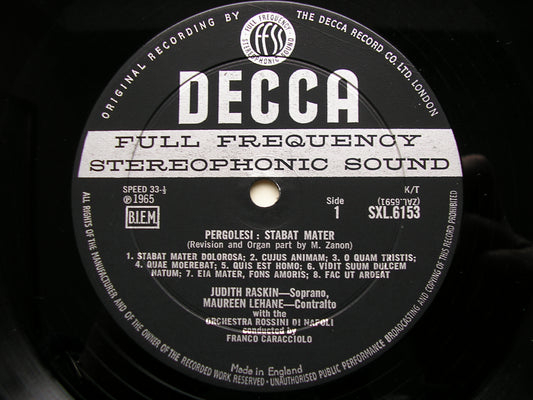 SXL 6153  PERGOLESI: STABAT MATER    RASKIN / LEHANE / ROSSINI ORCHESTRA OF NAPLES / CARACCIOLO      ED1
