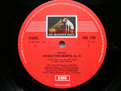BRAHMS: REQUIEM / ALTO RHAPSODY / TRAGIC OVERTURE    SOLOISTS / PHILHARMONIA / KLEMPERER    2LP     SLS 821